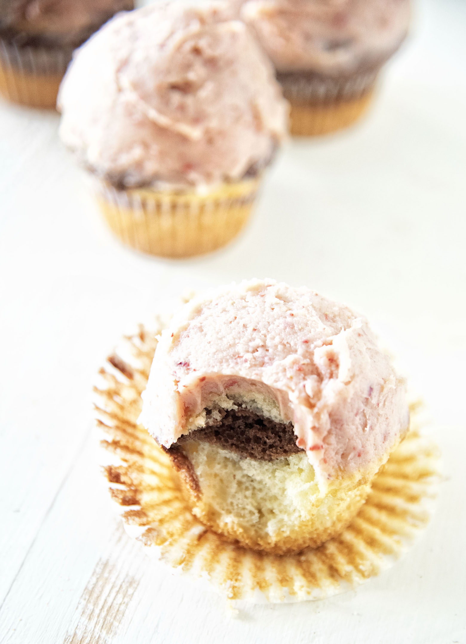 Strawberry Buttercream Neapolitan Cupcakes