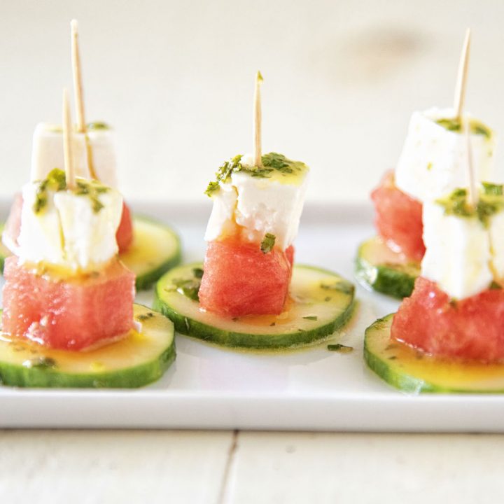 Cucumber Watermelon Feta Mint Bites