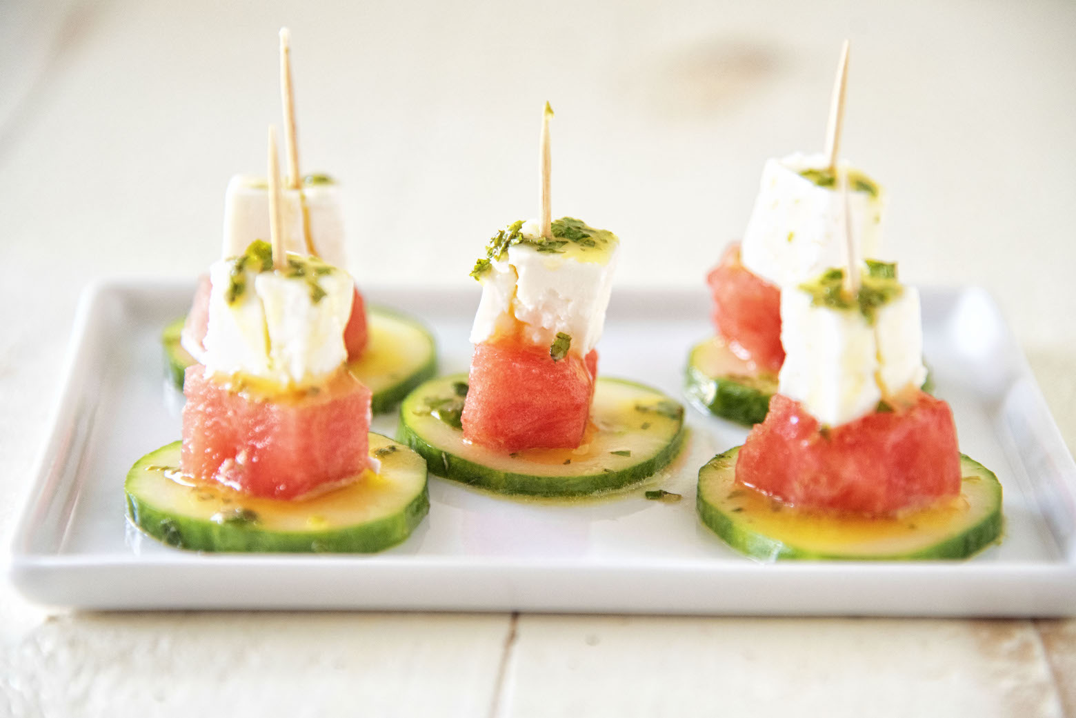 Cucumber Watermelon Feta Mint Bites