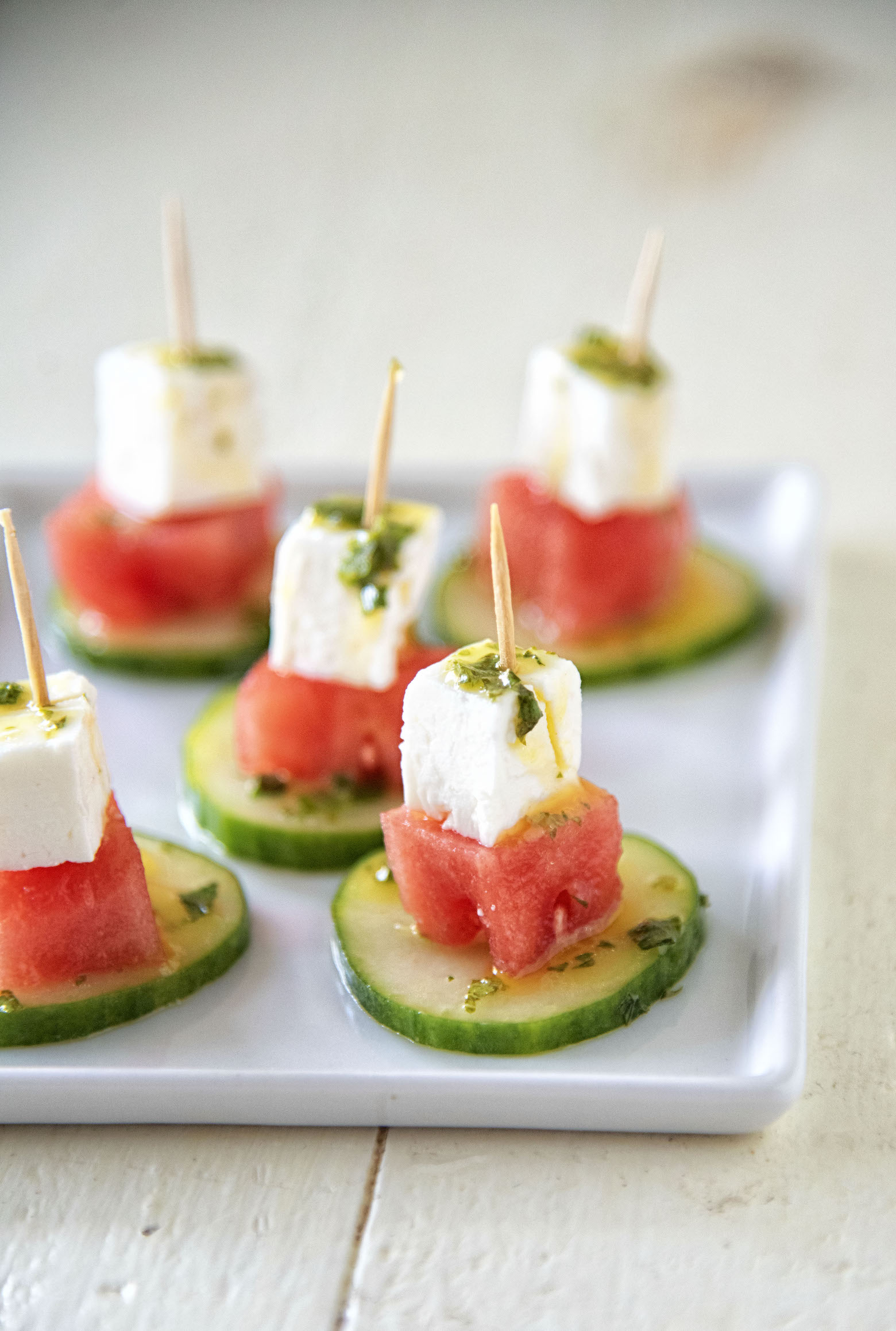 Cucumber Watermelon Feta Mint Bites