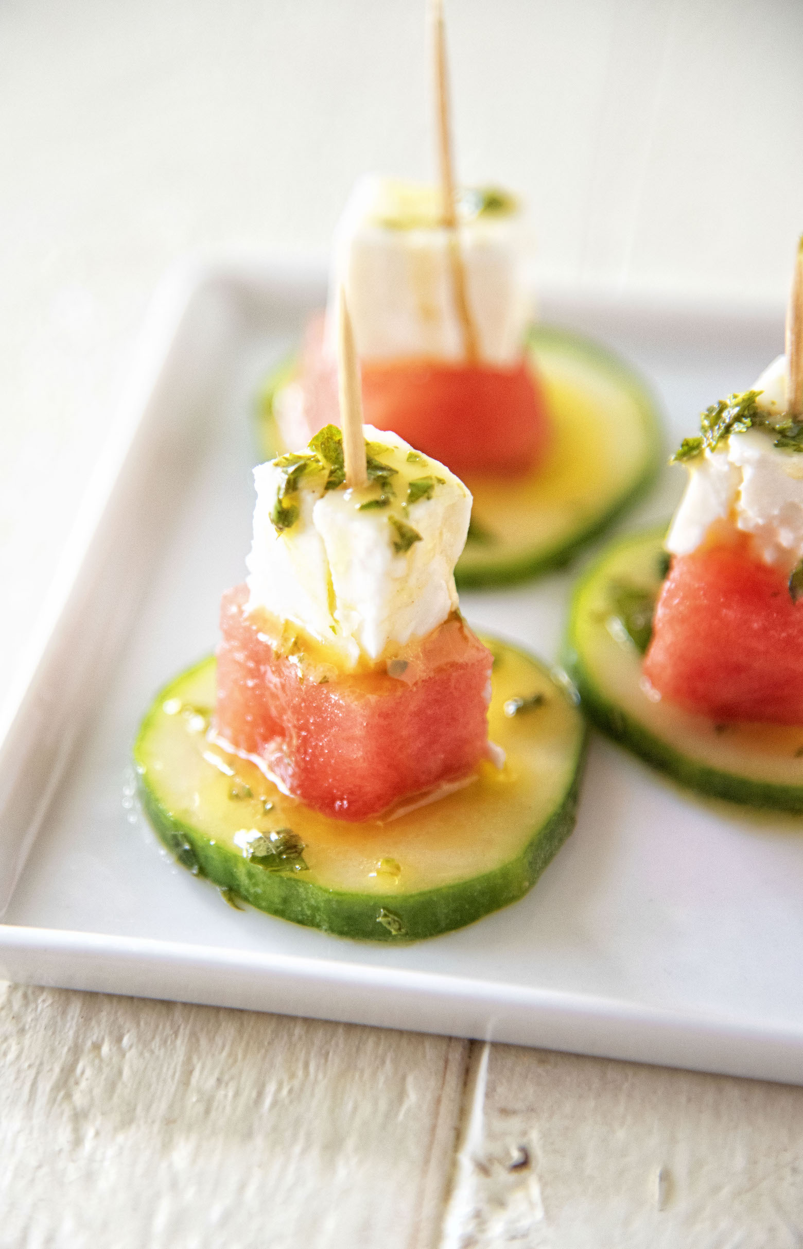 Cucumber Watermelon Feta Mint Bites