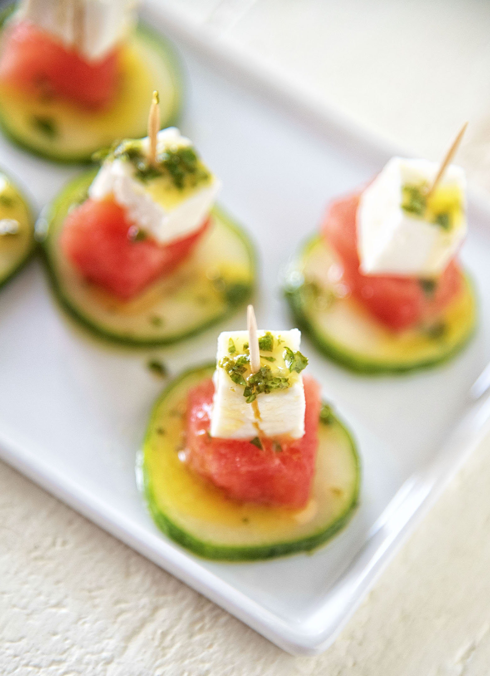 Cucumber Watermelon Feta Mint Bites