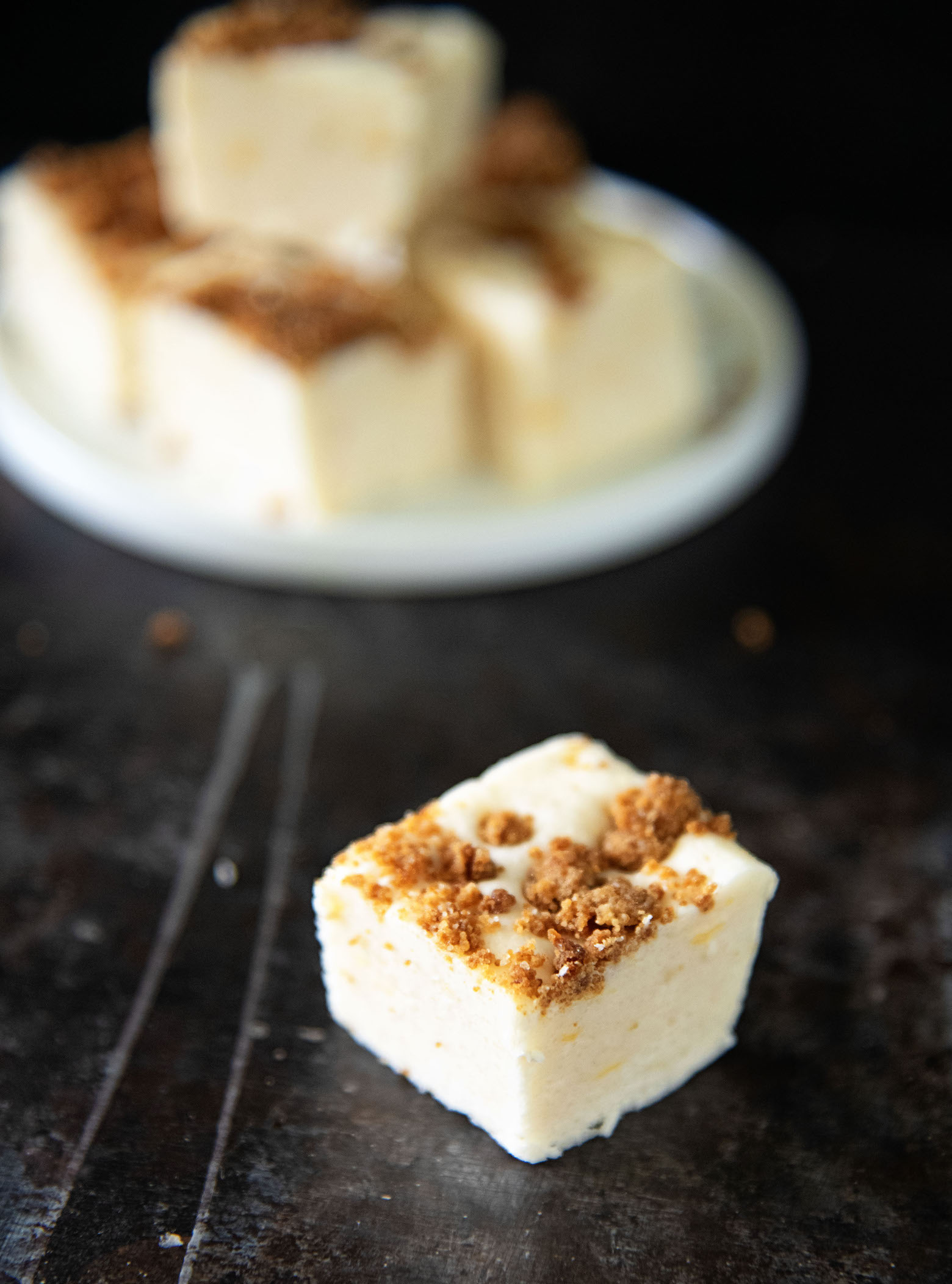 Close up of a piece of Peach Pie Fudge 