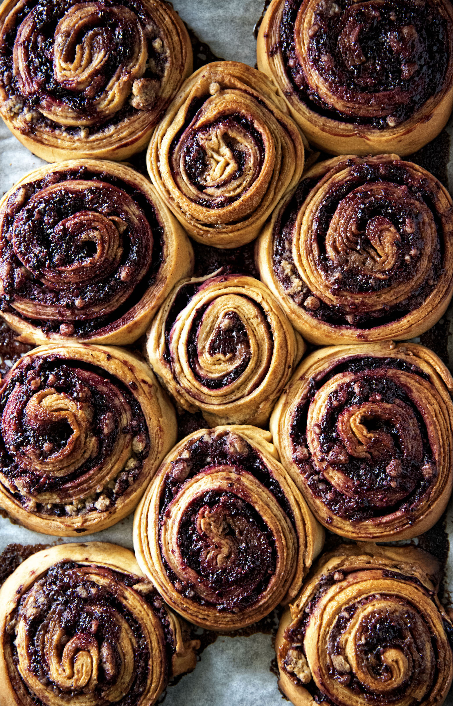 Blackberry Laminated Brioche Brown Butter Crumb Rolls