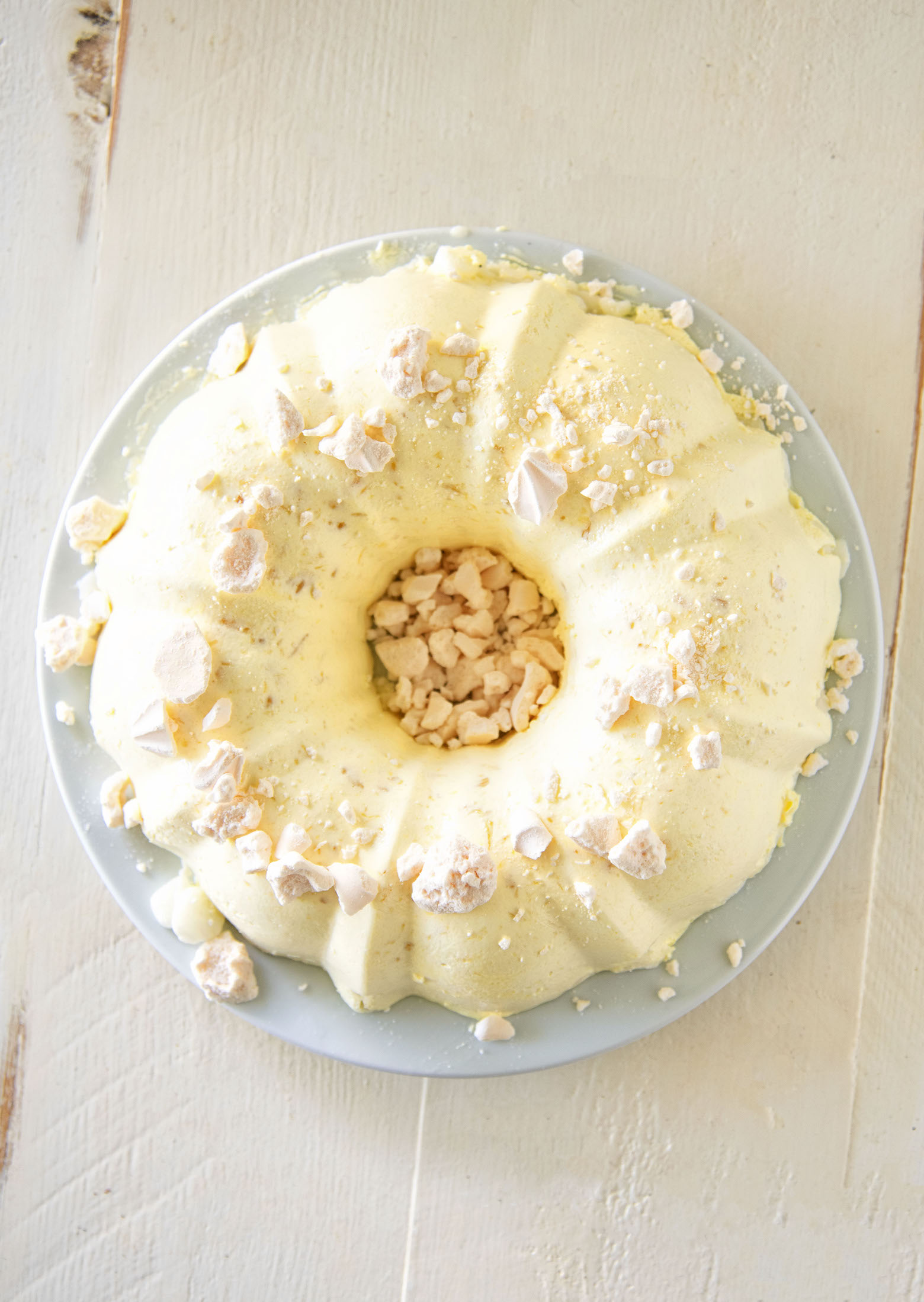 Overhead view of Lemon Meringue Pie Jell-O Salad 