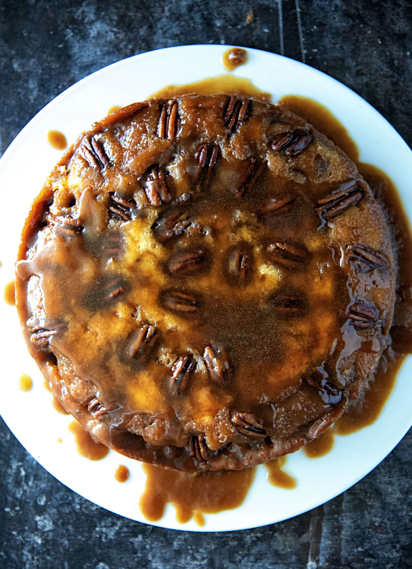 Whiskey Pecan Upside Down Cake 