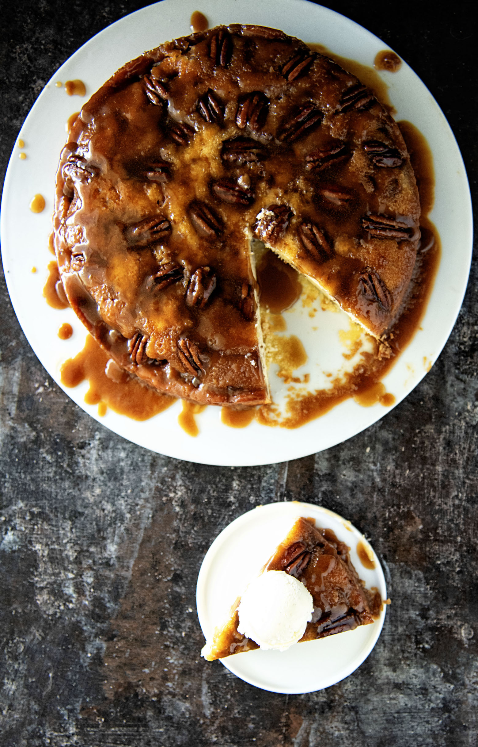 Whiskey Pecan Upside Down Cake 