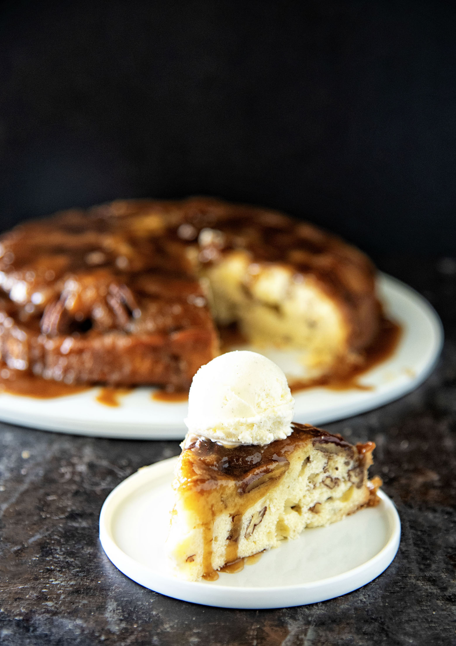 Whiskey Pecan Upside Down Cake 