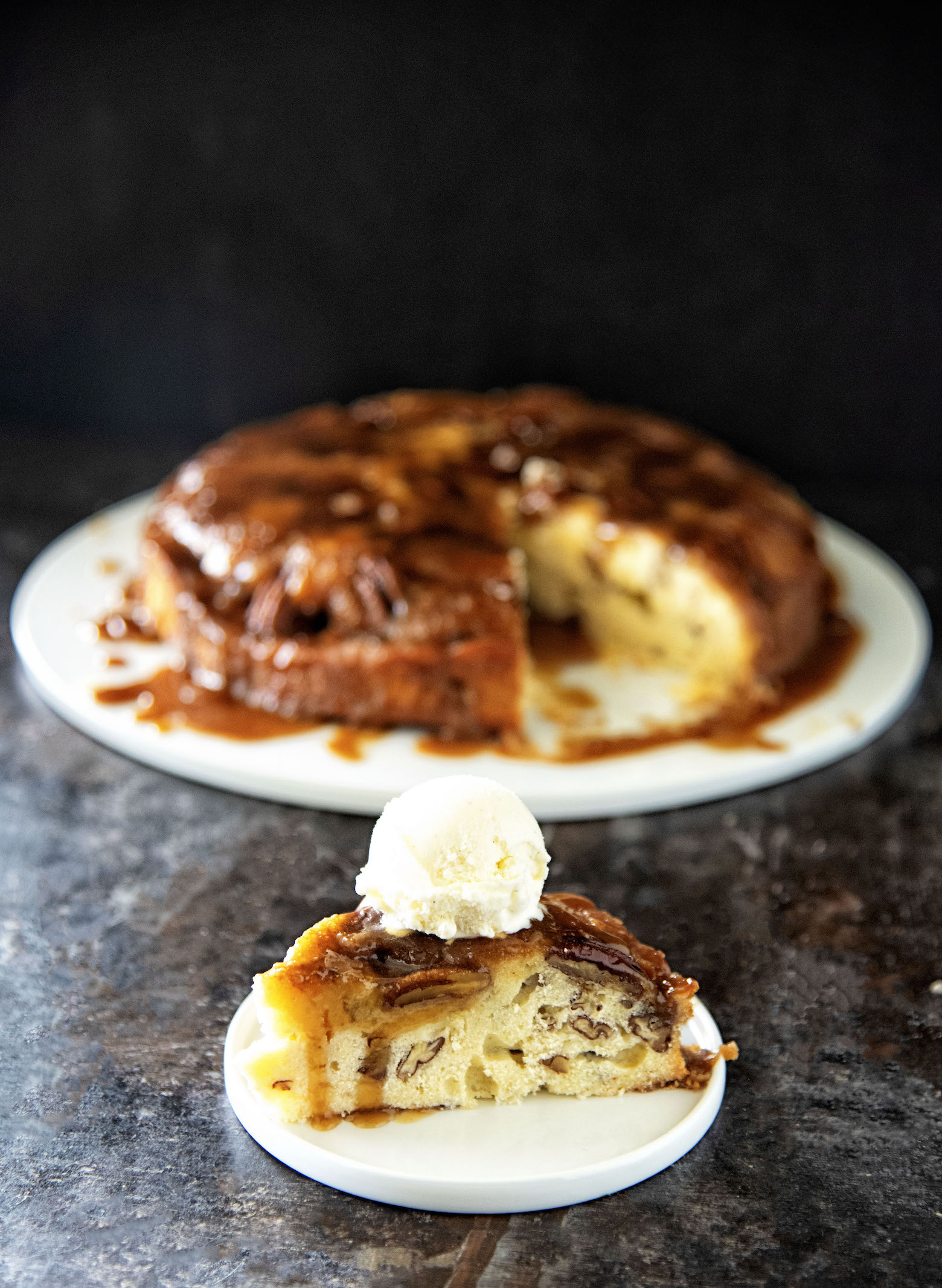 Whiskey Pecan Upside Down Cake 