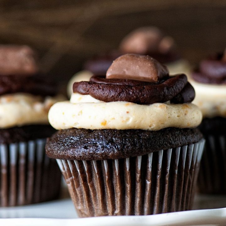 Dark Chocolate Butterfinger Cupcakes