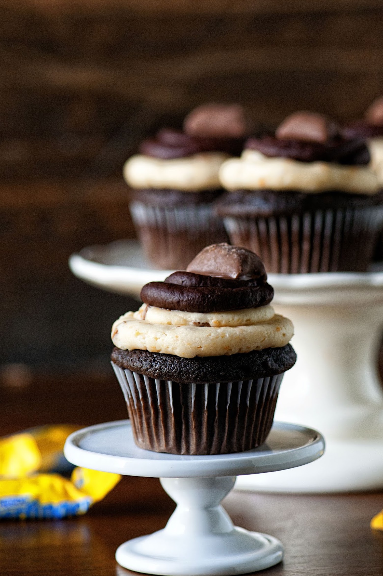 Dark Chocolate Butterfinger Cupcakes 