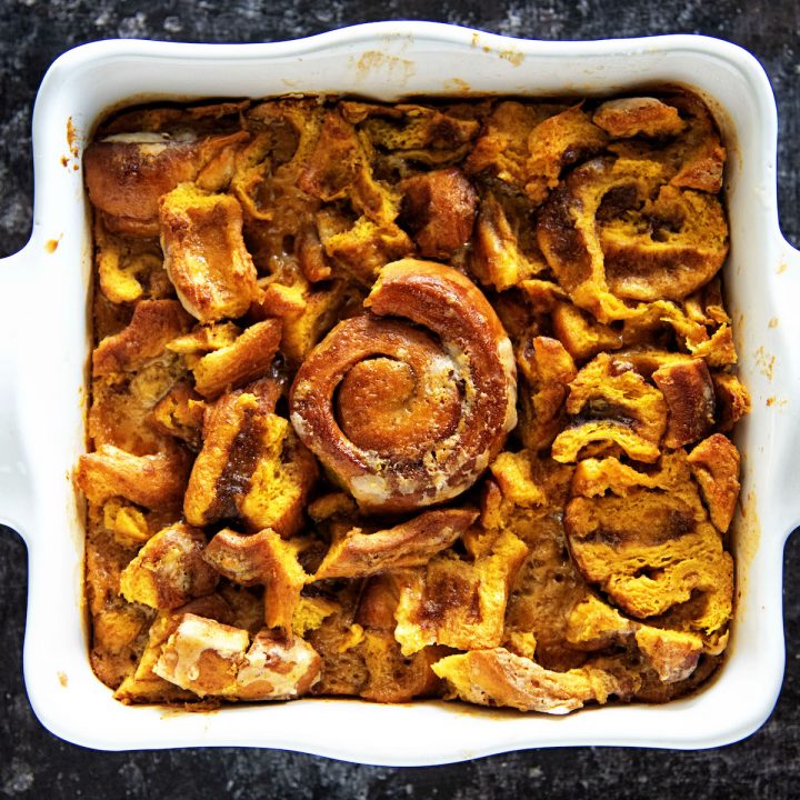 Pumpkin Cinnamon Roll Bread Pudding