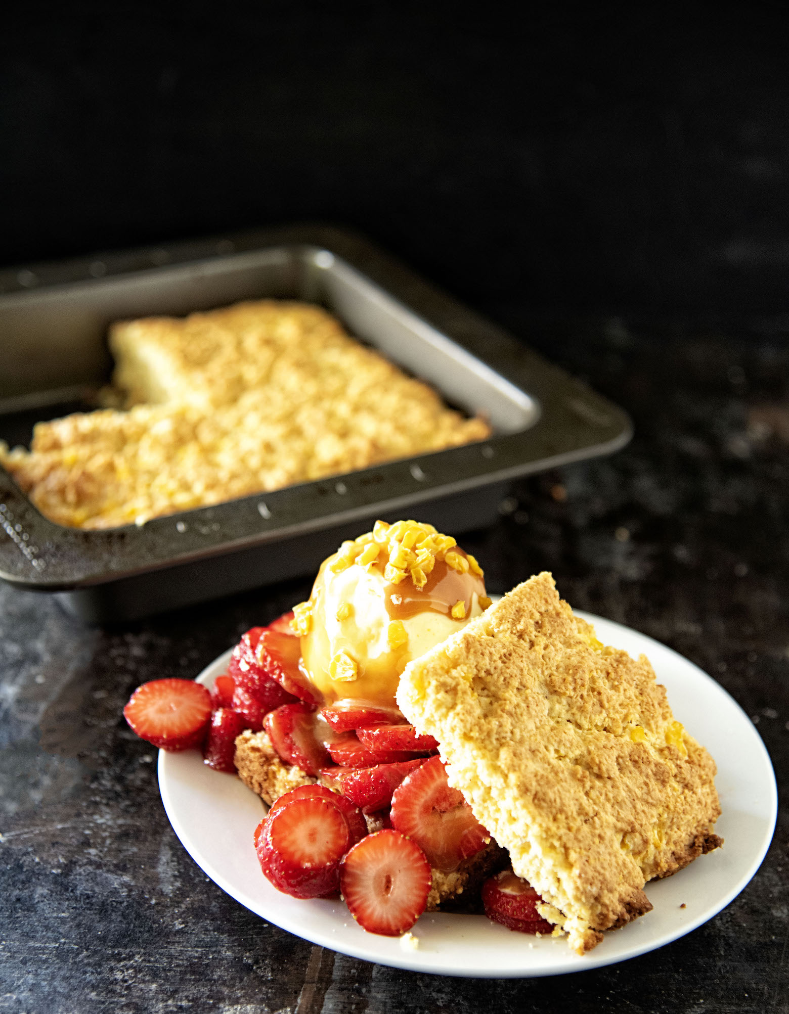 Sweet Corn Strawberry Cornbread Shortcake