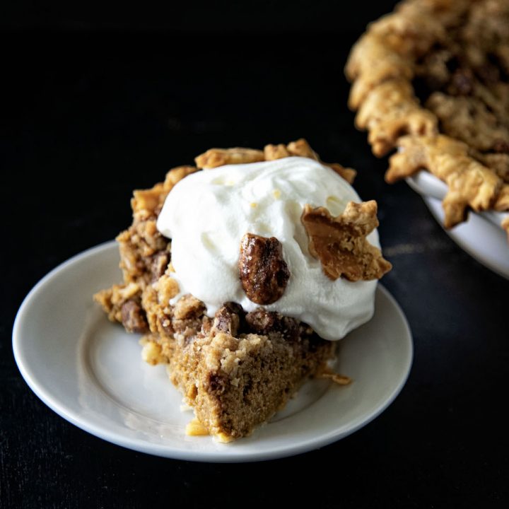 Butter Toffee Pecan Crumb Pumpkin Pie