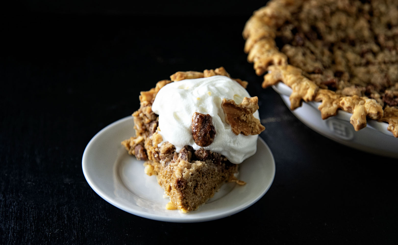 Butter Toffee Pecan Crumb Pumpkin Pie