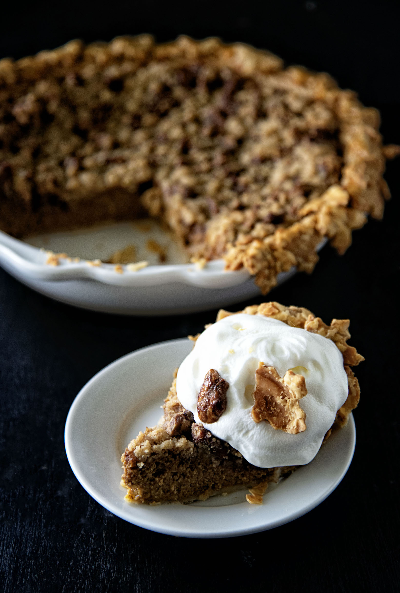 Butter Toffee Pecan Crumb Pumpkin Pie