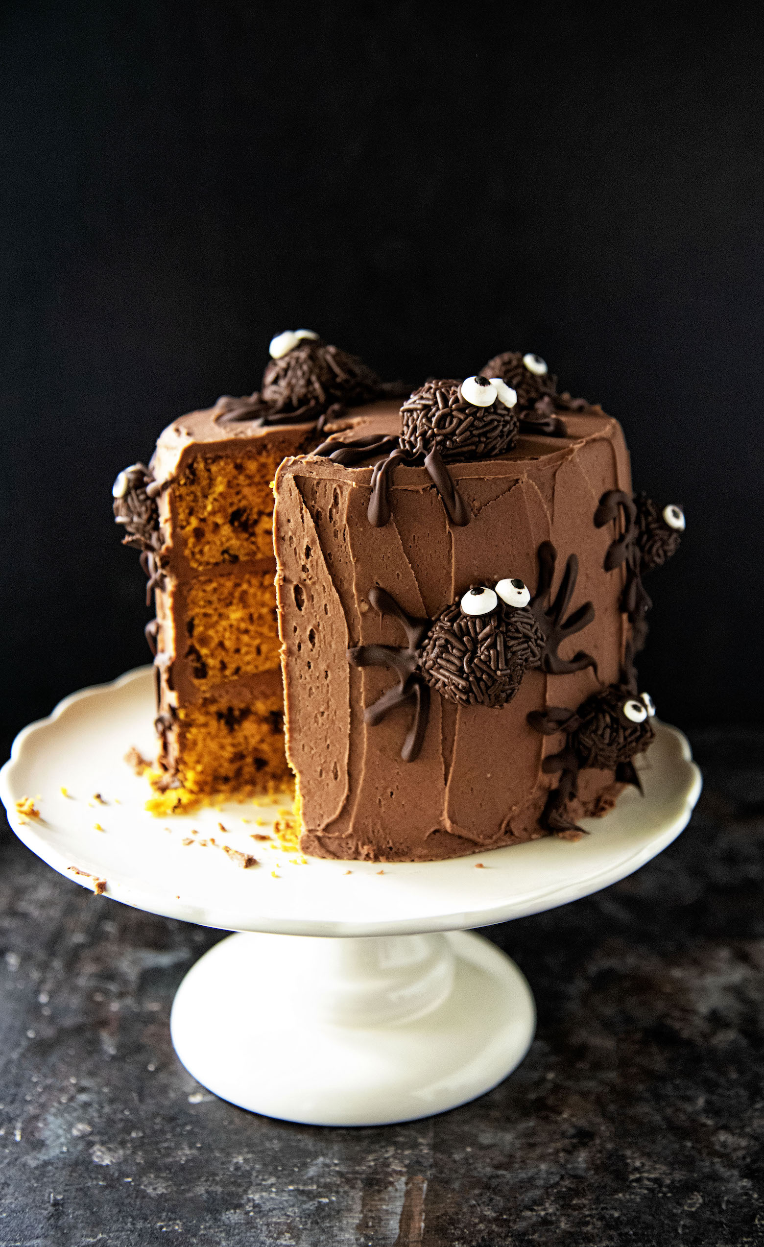 Chocolate Truffle Pumpkin Spider Cake