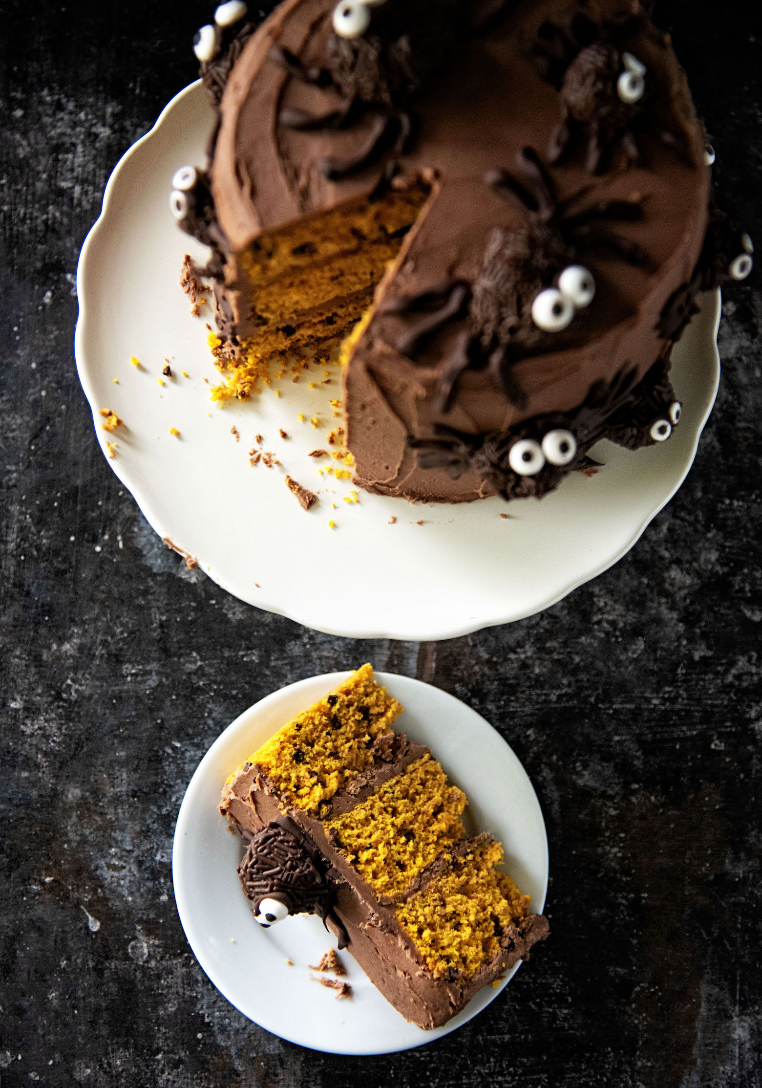 Chocolate Truffle Pumpkin Spider Cake