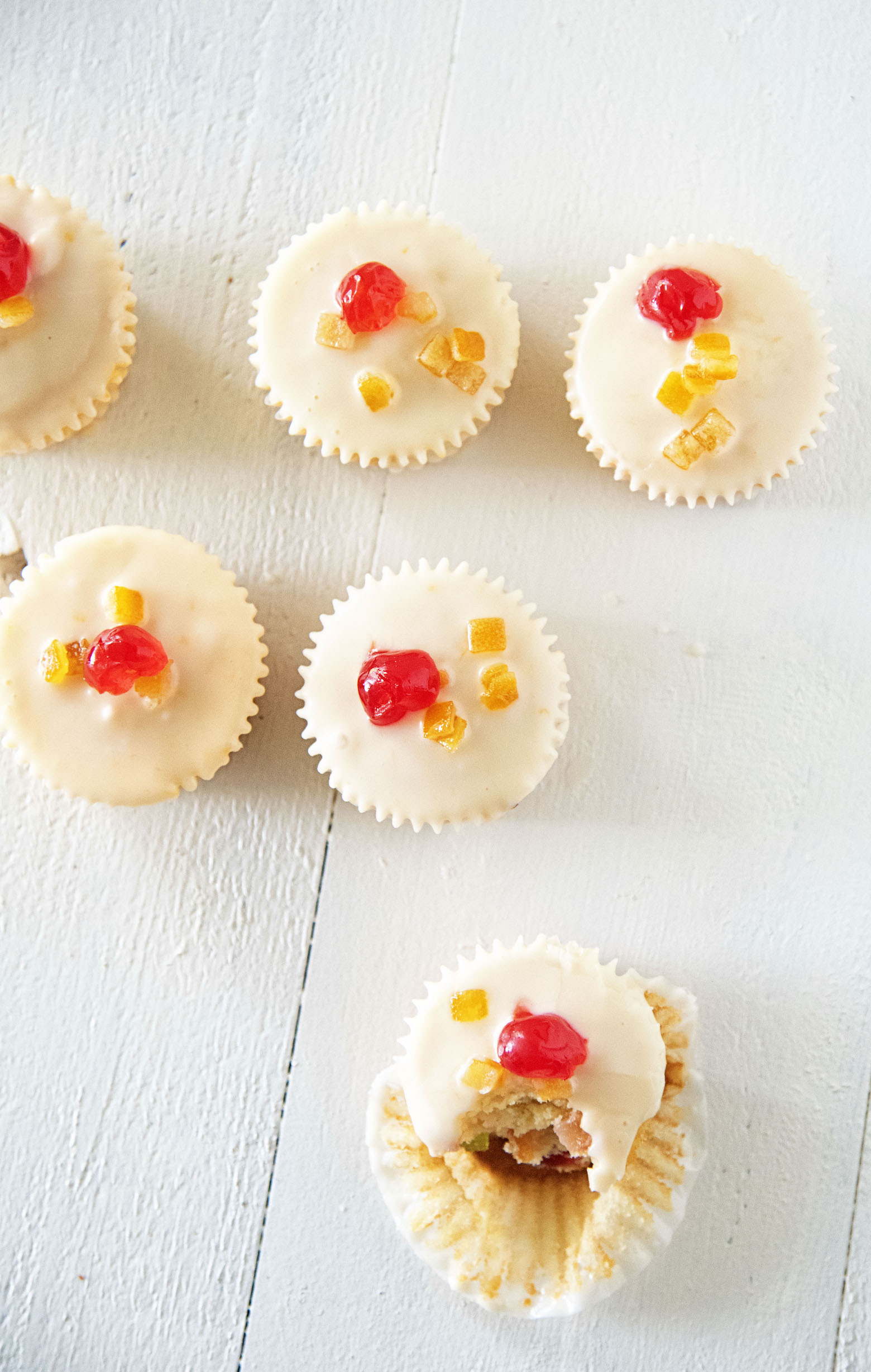 Orange Glazed Bourbon Soaked Fruitcake Cupcakes