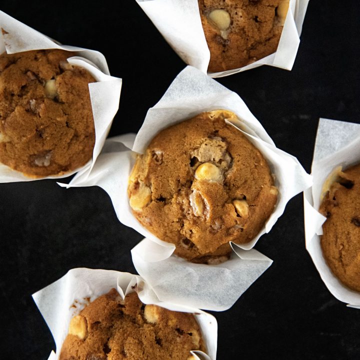 Toffee White Chocolate Pumpkin Muffins