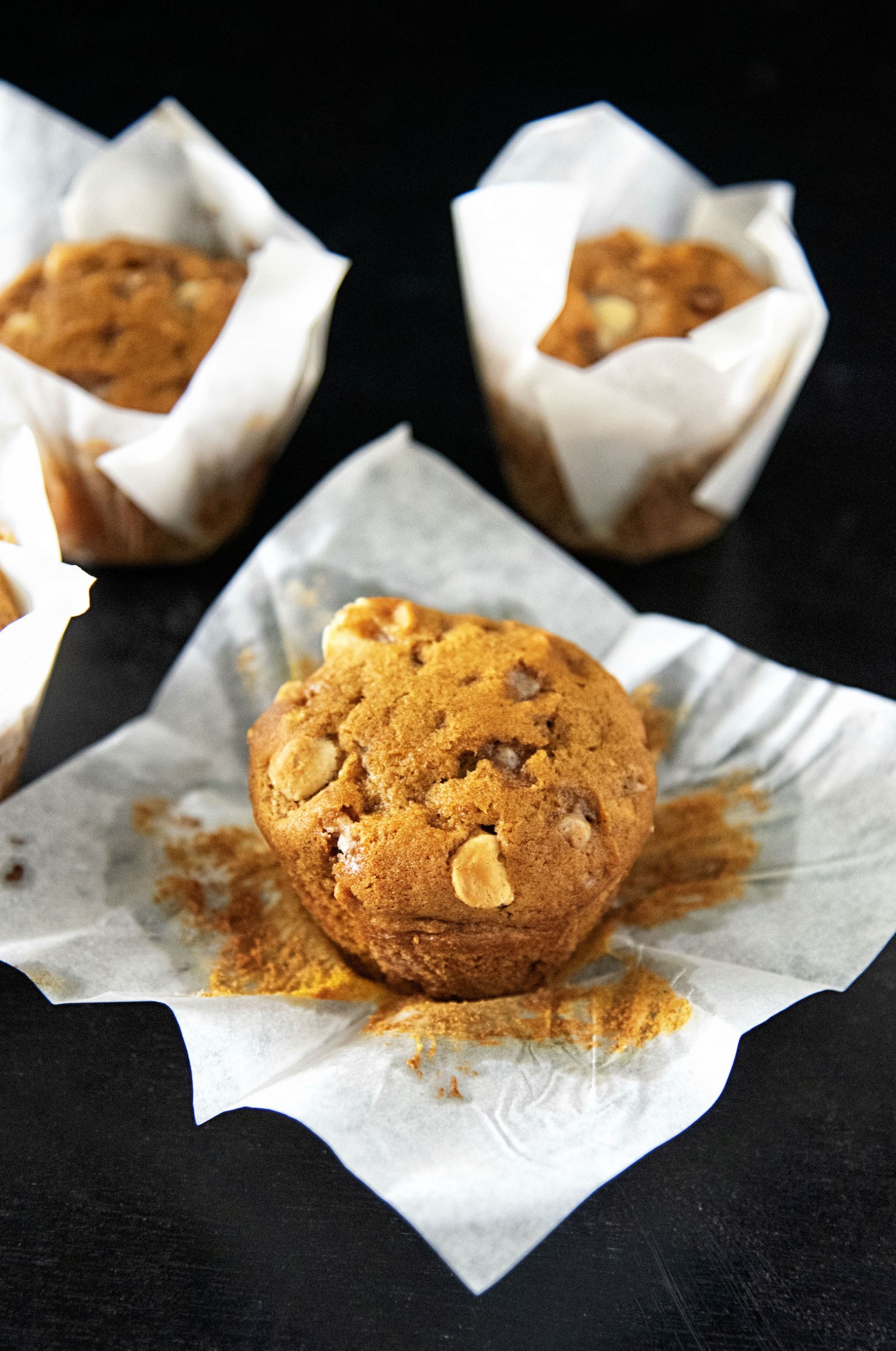 Toffee White Chocolate Pumpkin Muffins