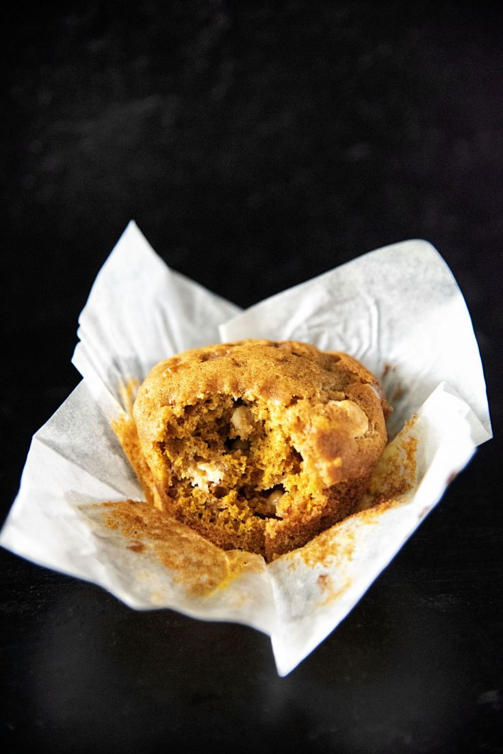 Toffee White Chocolate Pumpkin Muffins