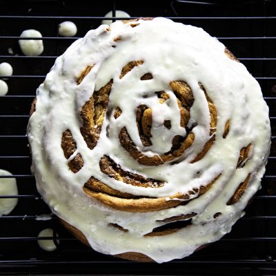 Giant Eggnog Cinnamon Roll Cake