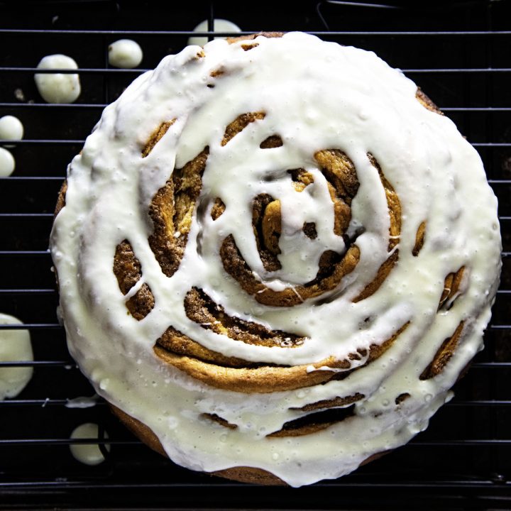 Giant Eggnog Cinnamon Roll Cake 