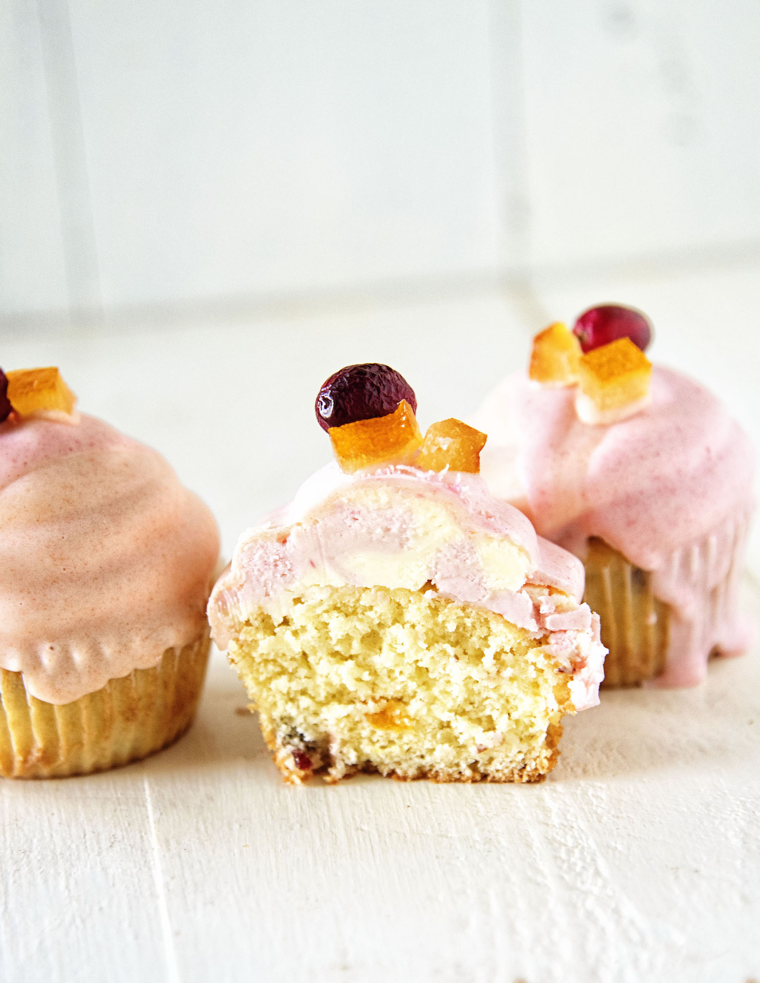 White Chocolate Dipped Orange Cranberry Cupcakes