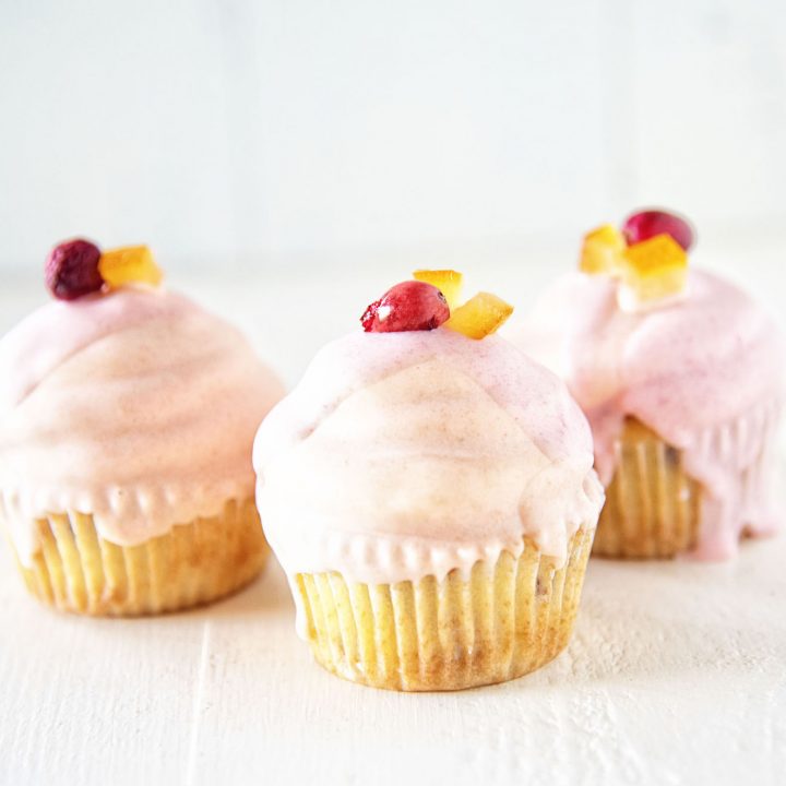 White Chocolate Dipped Orange Cranberry Cupcakes 