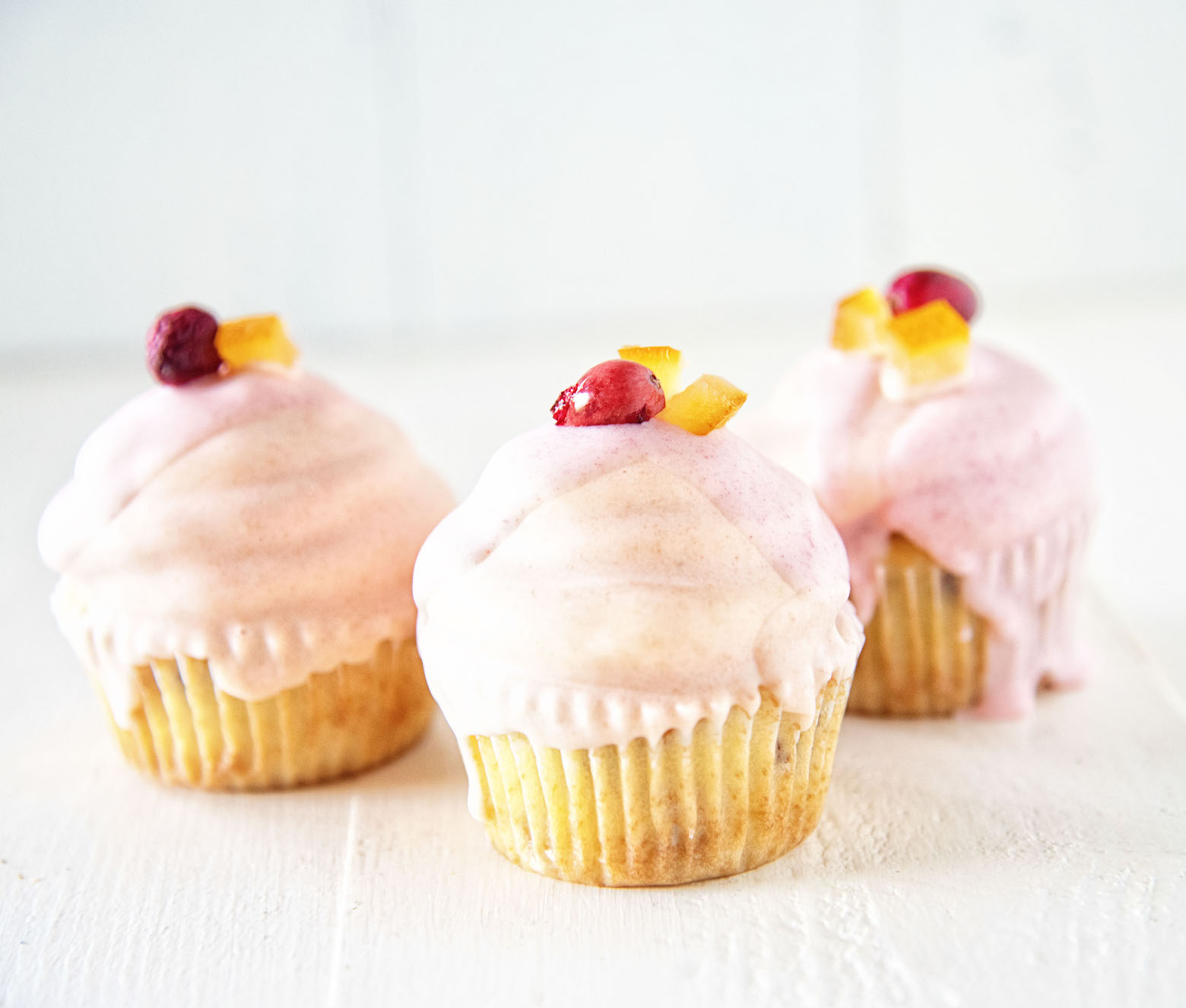 White Chocolate Dipped Orange Cranberry Cupcakes