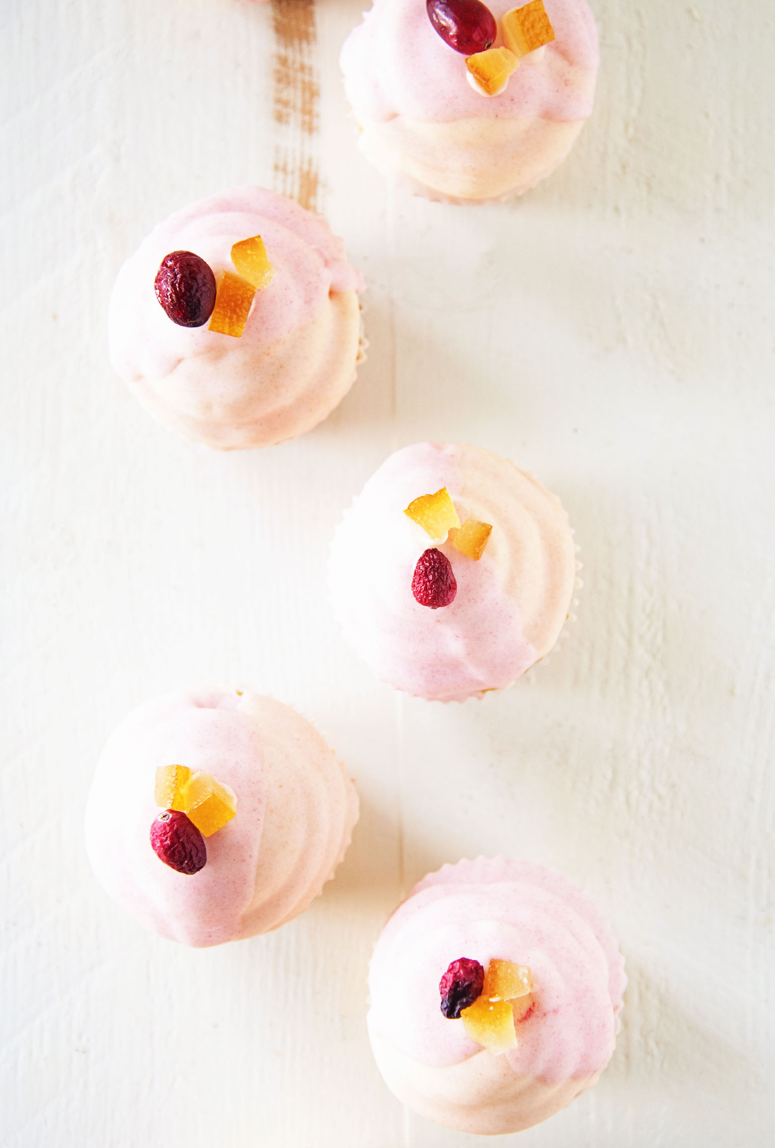 White Chocolate Dipped Orange Cranberry Cupcakes