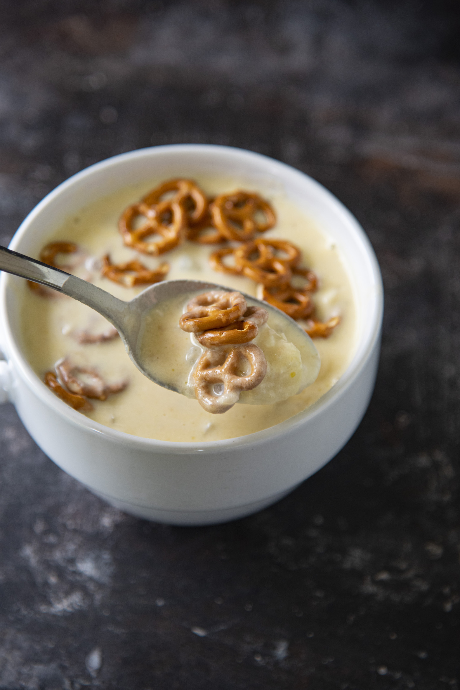 Beer Cheese Pretzel Potato Soup