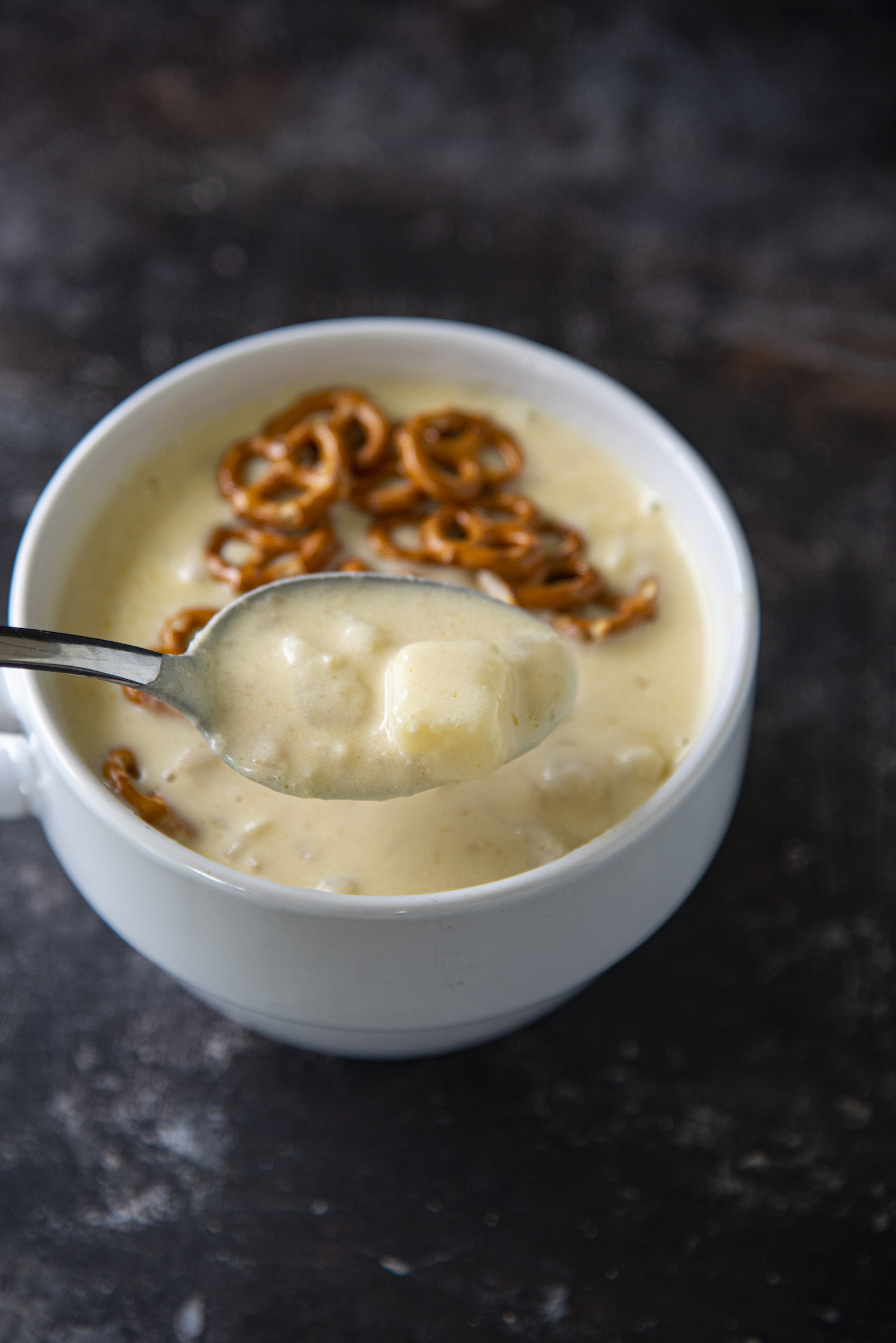 Beer Cheese Pretzel Potato Soup