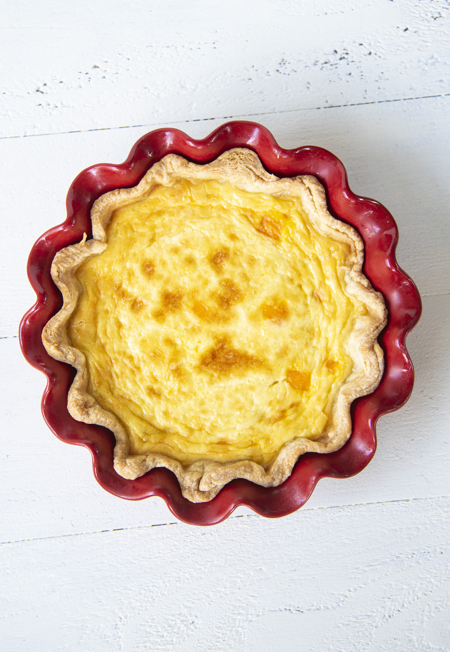 Overhead of the full Vegetarian Triple Cheddar Quiche 