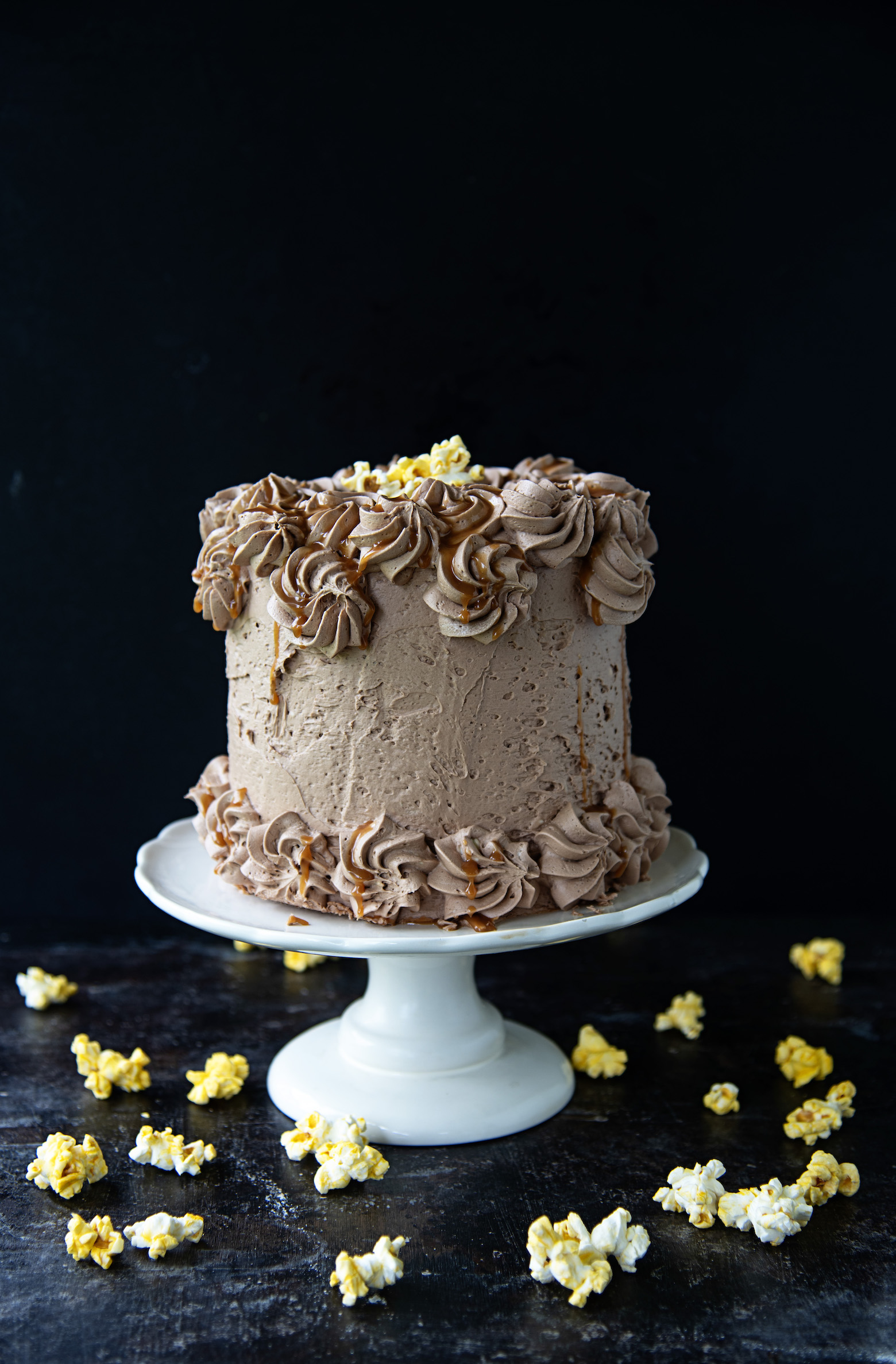 Chocolate Salted Caramel Popcorn Cake