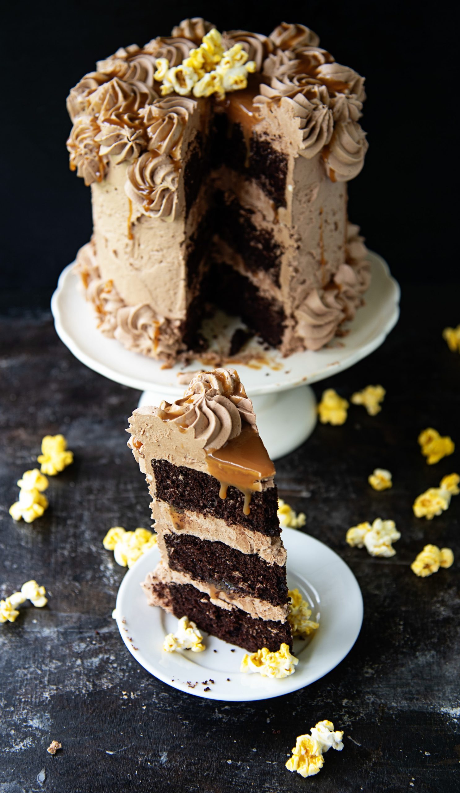 Chocolate Salted Caramel Popcorn Cake