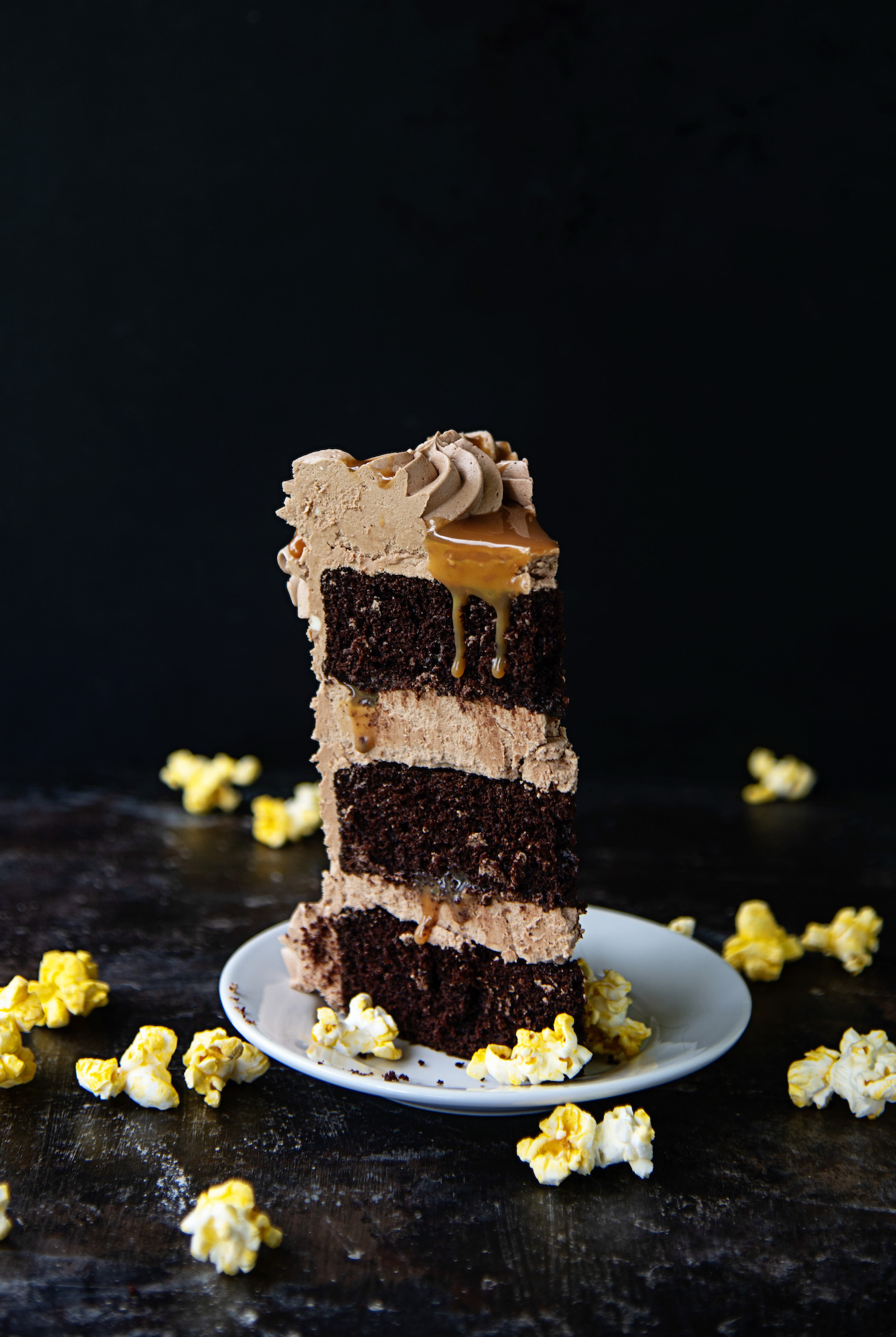 Chocolate Salted Caramel Popcorn Cake