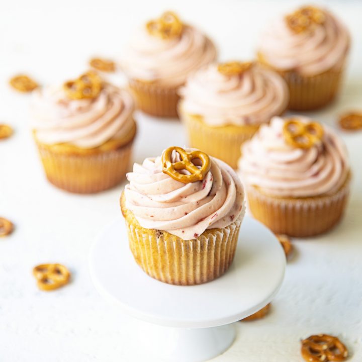 Strawberry Pretzel Cream Cheese Cupcakes