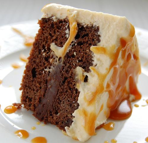 Close up of a slice of Bailey's Caramel Irish Cream Cake 