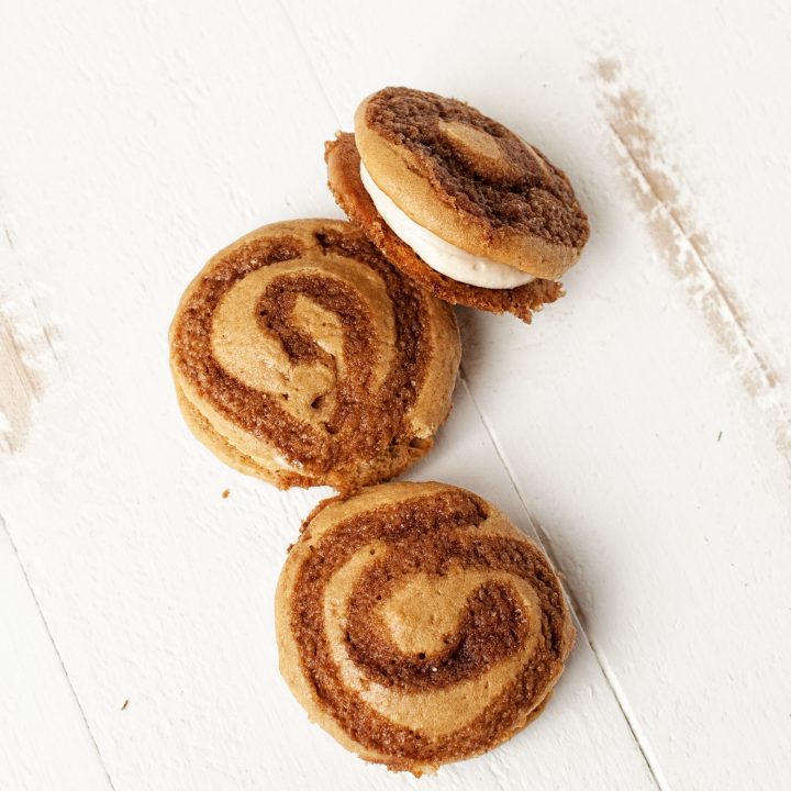 Cinnamon Roll Whoopie Pies with Cream Cheese Frosting