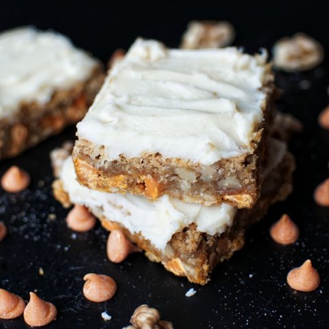 Frosted Pumpkin Chip Oatmeal Scotchie Bars