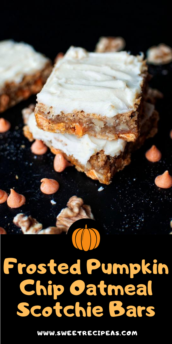 Frosted Pumpkin Chip Oatmeal Scotchie Bars