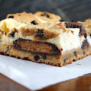 Peanut Butter Cup Peanut Butter Chocolate Chip Cookie Dough Cheesecake Bars 