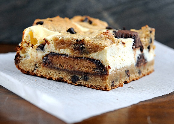 Peanut Butter Cup Peanut Butter Chocolate Chip Cookie Dough Cheesecake Bars 