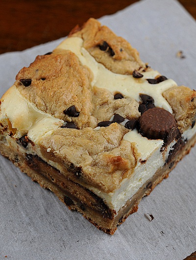 Peanut Butter Cup Peanut Butter Chocolate Chip Cookie Dough Cheesecake Bars 