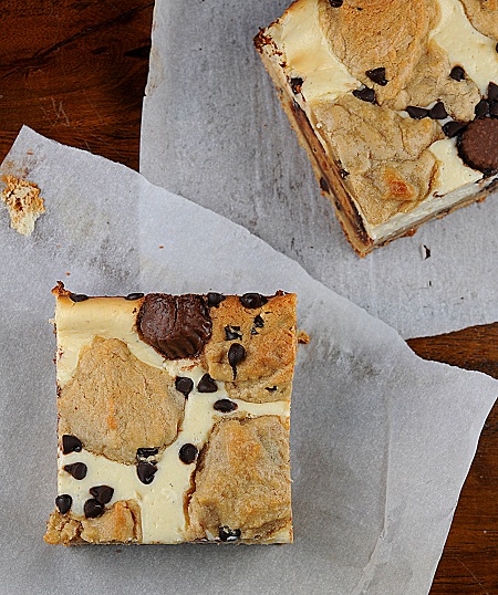 Peanut Butter Cup Peanut Butter Chocolate Chip Cookie Dough Cheesecake Bars 