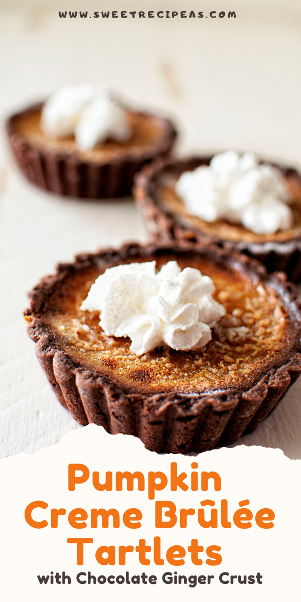 Pumpkin Creme Brûlée Tartlets with Chocolate Ginger Crust