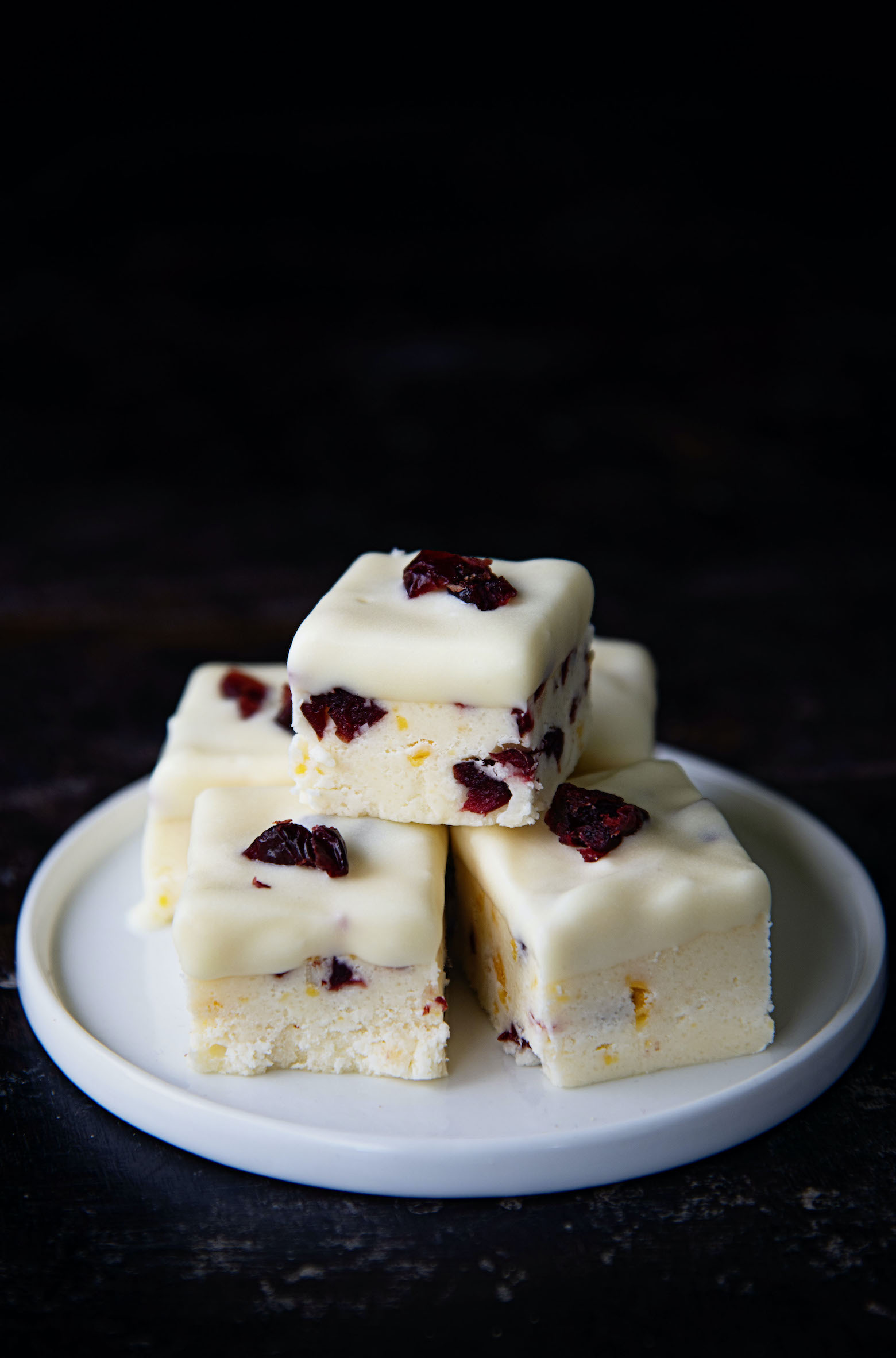 White Chocolate Dipped Orange Cranberry Fudge