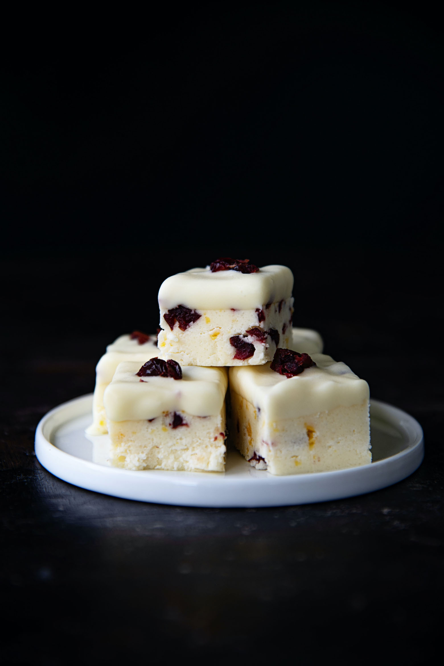 White Chocolate Dipped Orange Cranberry Fudge